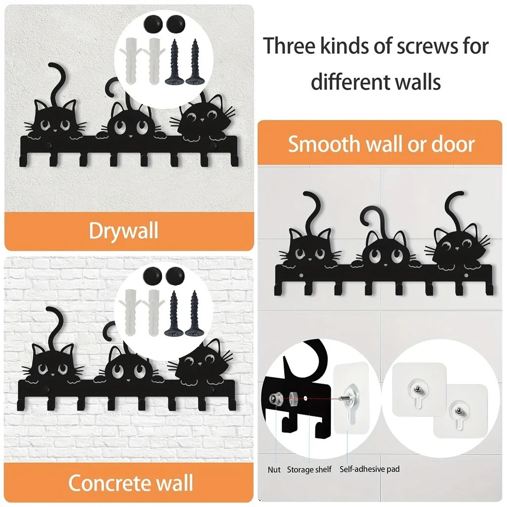 铁艺1 件可爱猫咪钥匙架壁挂式钥匙扣万圣节节日气氛跨境爆款详情4
