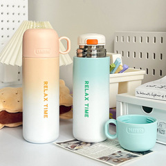 新款簡約水杯漸變色帶蓋兩用保溫杯便攜學生高顏值情侶不鏽鋼杯子