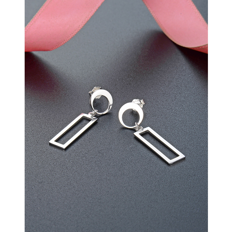 Estilo coreano TikTok mismo pendientes geométricos S925 plata pulido hueco diamante liso pendientes de plata pendientes para las mujeres