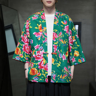 2025 summer new men's casual sleeve cardigan Chinese wind northeast big flower plus size sunscreen clothing a generation of hair
