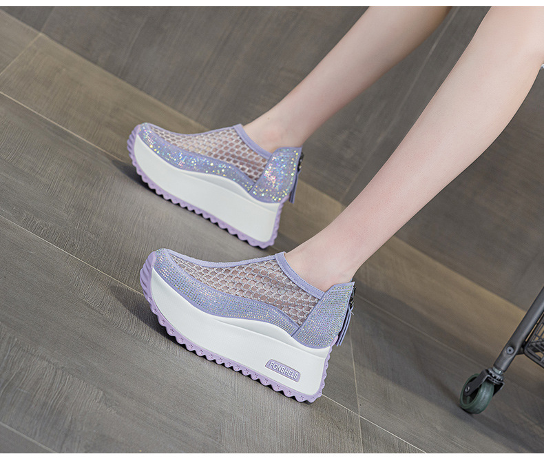 Giày sandal nữ đế dày tăng chiều cao mũi tròn lưới thoáng khí phong cách thể thao — M2839 màu xanh lam, M2839 màu be, M2839 màu đen, M2839 màu tím chi tiết 33