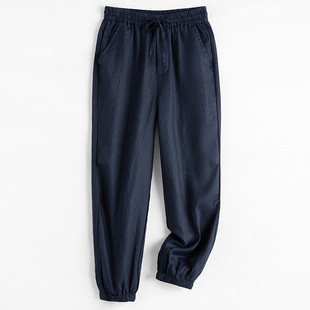 Brand Linen Casual Trousers Men's Spring and Summer 2025 Thin Leg Pants Green Middle-aged Dape Casual Trousers