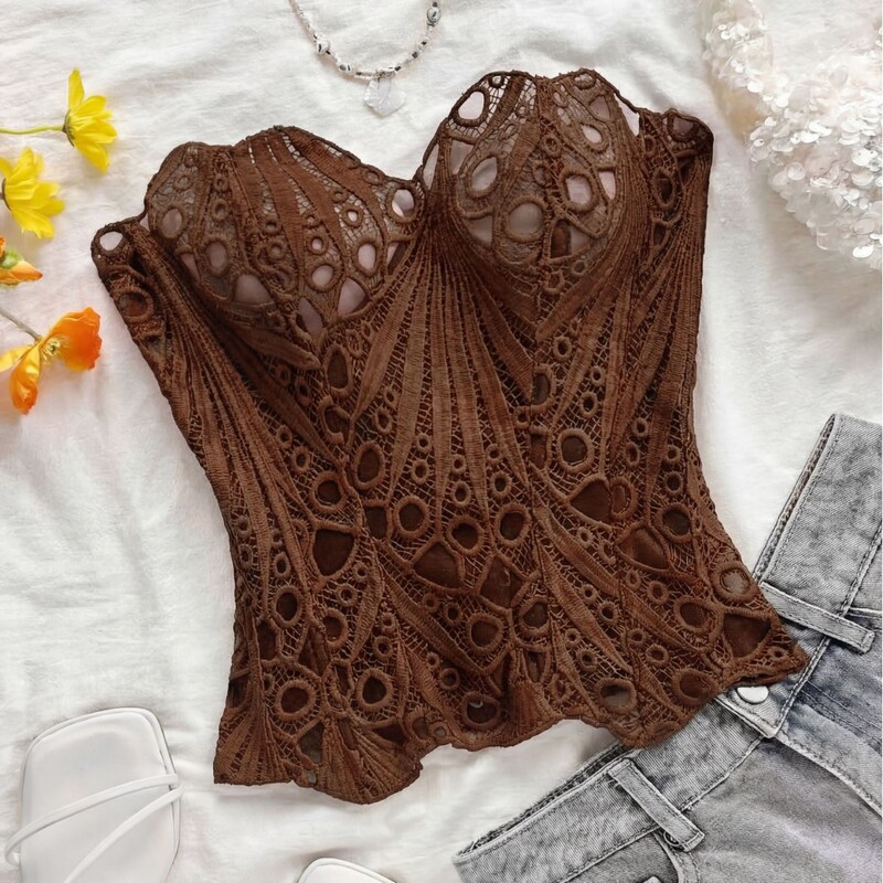 Cross-Border Temu Shein Aliexpress Women's Fishbone Corset Top Sexy Textured Transparent Floral Lace Outerwear Cross-Border Temu Shein Aliexpress Women's Fishbone Corset Top Sexy Textured Transparent Floral Lace Outerwear