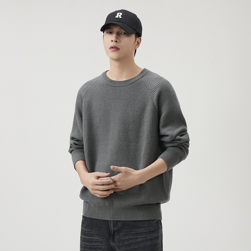 2025 Solid Color Knitted Sweater Men's Autumn and Winter Lazy Style Korean Trendy Sweater Warm Thickened High-Quality Jacket