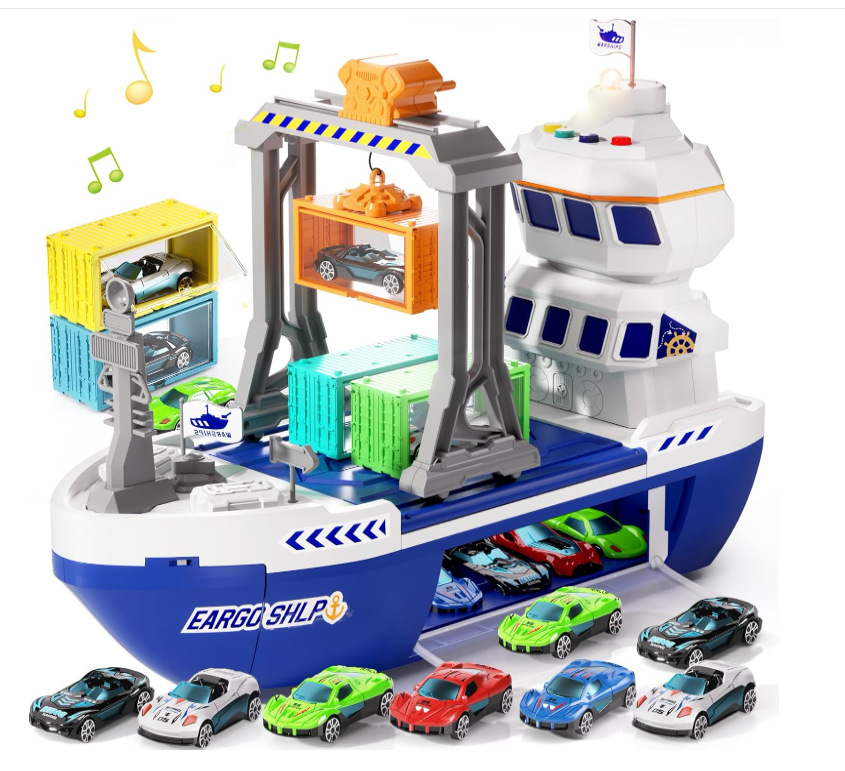 Transfronterizos niños sonidos y luces catapulta juguete carro de carga de contenedores euroamericano 112 modelo de carro de carreras juguetes de automóviles