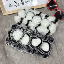 护颈脖套发带保暖围脖獭兔毛真皮草秋冬季女新款百搭花朵针织毛线