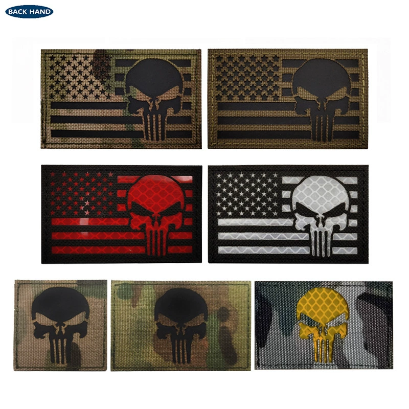 В наличии трансграничный источник лазерная резка инфракрасное отражение череп тактический боевой значок на липучке