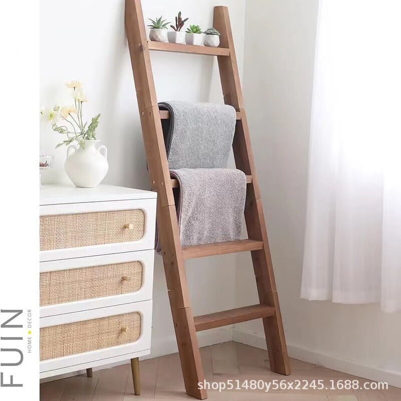Bathroom Balcony Wooden Ladder Towel Rack Storage Rack Multi-layer Storage Rack Blanket Quilt Rack Wall Decorative Rack