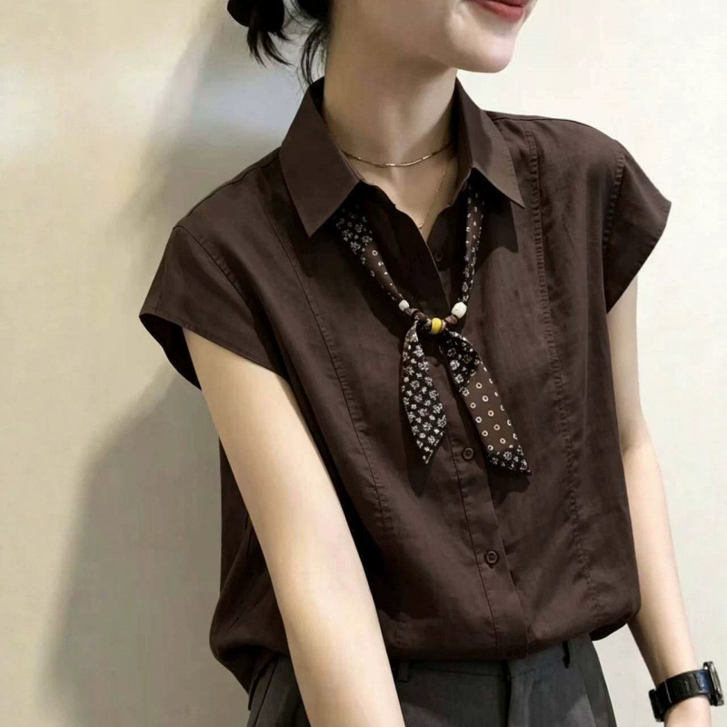 New Hepburn-Style Niche Loose-Fitting Design Breathable Slimming Fashionable Exquisite Silk Scarf Casual Versatile Women's Shirt