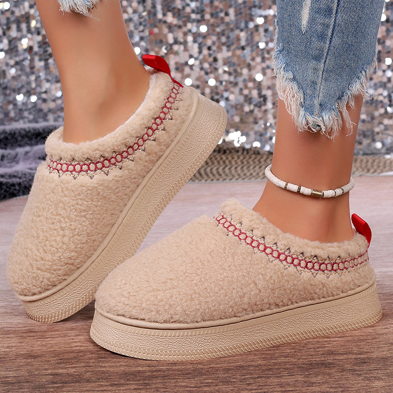 Vastag talpú báránygyapjúból készült, szélálló, téli, baotou félpapucs, női, új, csipkés, gyapjas, hótaposós, pamut papucs_voghion.com