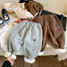 邦诚儿童加绒卫裤2025冬季新款男女童爱心笑脸加厚运动裤男孩裤子