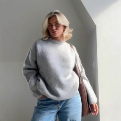 クロスボーダーヨーロッパとアメリカのファッション AliExpress 人気の長袖モヘアルーズレイジージェントルラウンドネックプルオーバーセーターアウターウェア