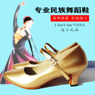 Dance Shoes for Dancing, Uyghur Gold-Heeled Shoes, Xinjiang Dance Heels, Ethnic Latin Modern High Heels, Xizang Shock-Absorbing Lightweight Shoes