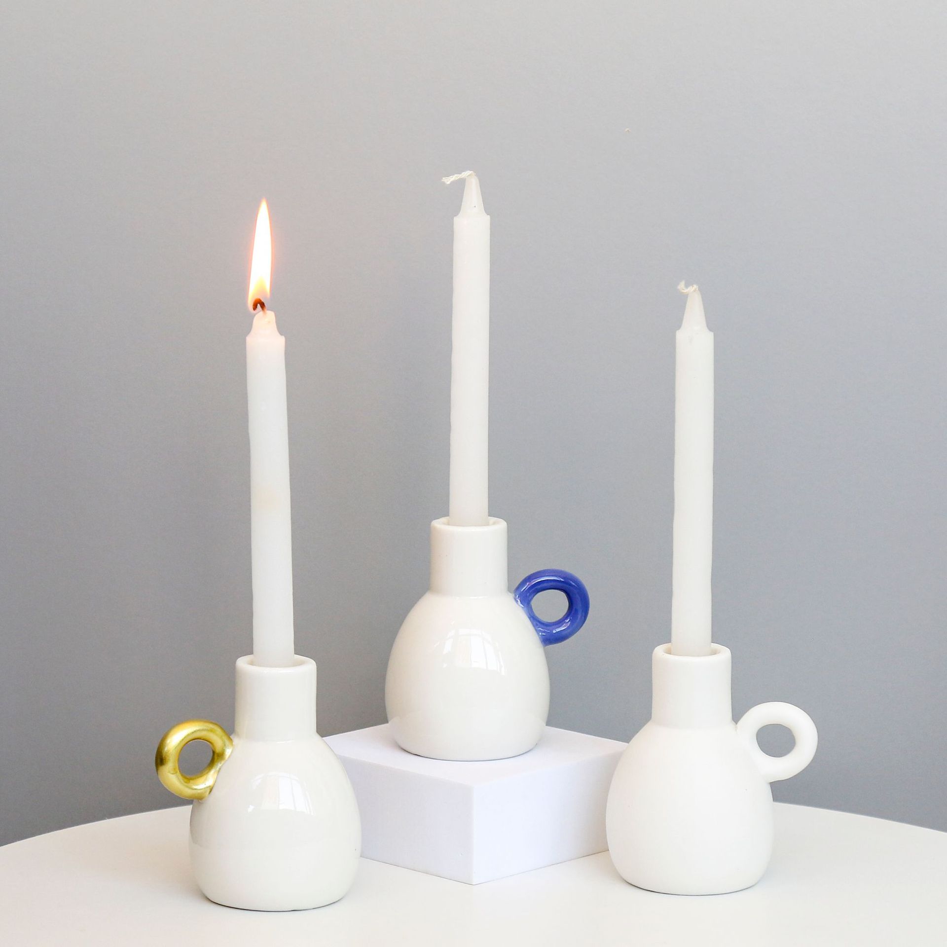 De estilo europeo moderno estilo minimalista candelabro de cerámica decoración del hogar creativo barra de cera base romántica mesa de comedor titular de la vela
