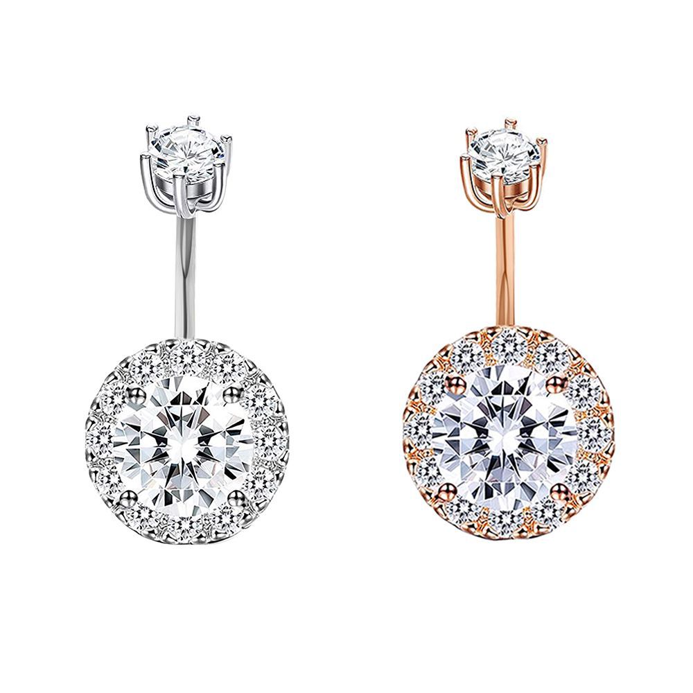 Korean Double-Headed Round Zircon Navel Ring Surgical Steel Gold Body Piercing detail image 9