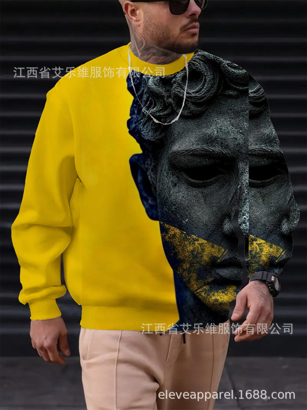 跨境新款热销男士休闲圆领长袖卫衣3D数码印花经典美国风图案热卖|undefined