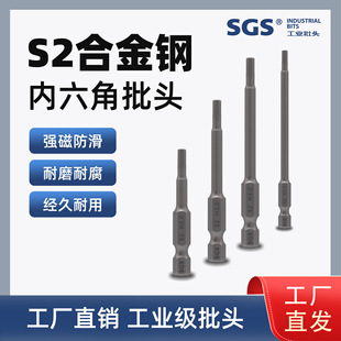 Sgs Source Factory Natural Color Sandblasted S2 Steel 1/4 Handle Single Head Strong Magnetic Electric Screwdriver Head Hexagonal Screw Bit