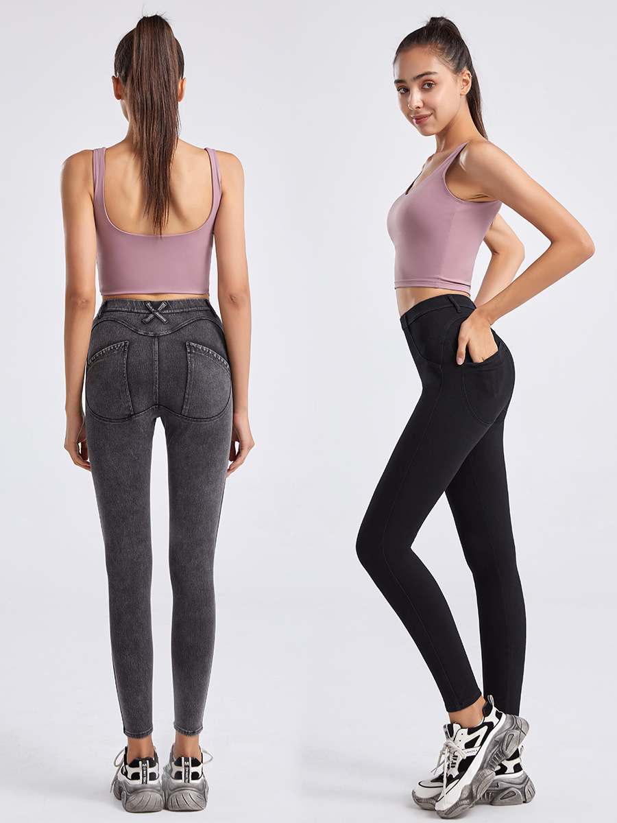 Pantalones de mezclilla ajustados de yoga para mujer, de cintura alta y efecto levantamiento de cadera, novedad de otoño e invierno, elásticos, ajustados, para fitness y uso casual.