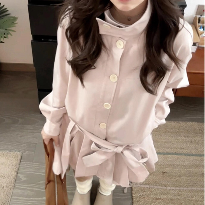法式温柔风粉色衬衫连衣裙子女2025早秋季新款小个子收腰风衣短裙|undefined