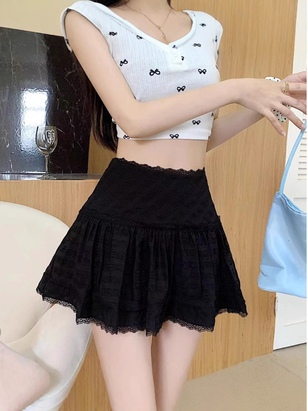 蕾丝花边蛋糕半身裙女夏季芭蕾风高腰a字短裙子小个子白色蓬蓬裙|undefined