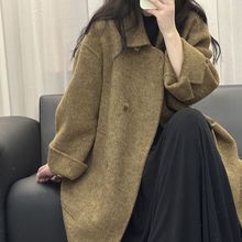 感大口袋毛呢外套秋冬款轻奢气质加厚中长款方领毛呢大衣