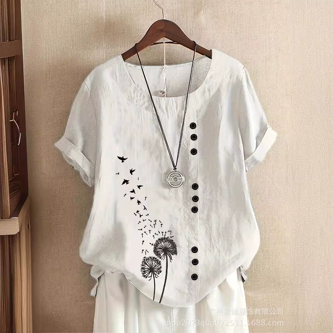 Трансграничная внешняя торговля Amazon весной и летом горячие продажи новые повседневные принты с короткими рукавами свободный большой размер женщины