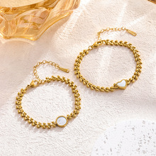 原创小众设计精致钛钢镀18K金天然圆形白贝母贝壳手链女双面可戴