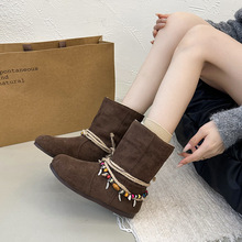 复古仿皮内增高西部牛仔单靴女2025秋季新款小众款休闲小个子短靴