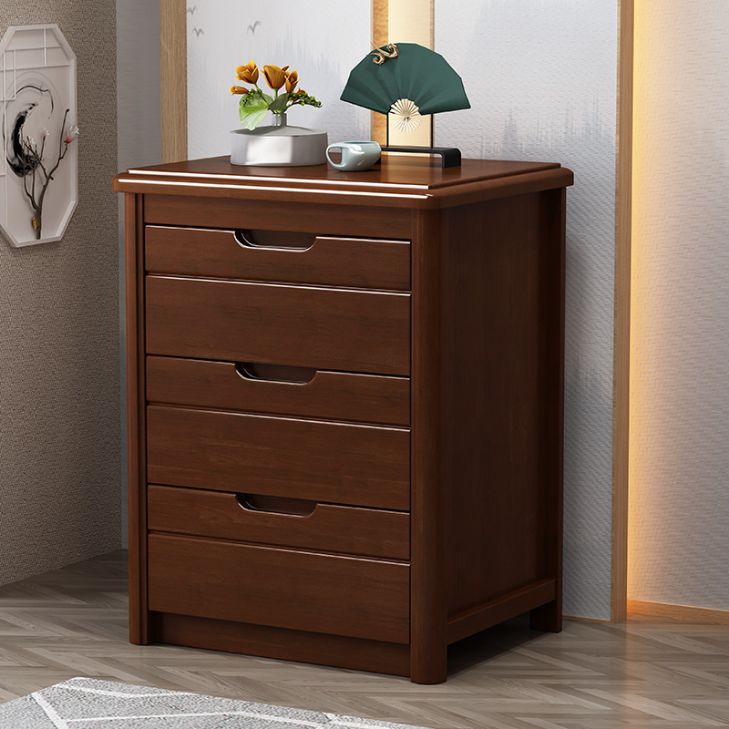 Four-drawer modern minimalist Chinese solid wood three-drawer storage bed-side economical new solid wood nightstand