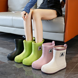 Waterproof drawstring rain boots Women's fashionable outer wear mid-calf rain boots New Internet celebrity lightweight water shoes non-slip soft bottom rubber shoes