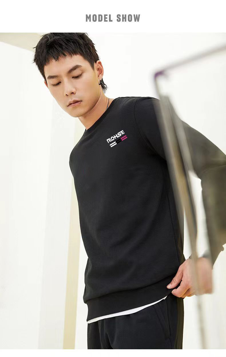 Heavy Long Sleeve Sweatshirt - Men's Solid Color Crew Neck Casual Top - Detail 6
