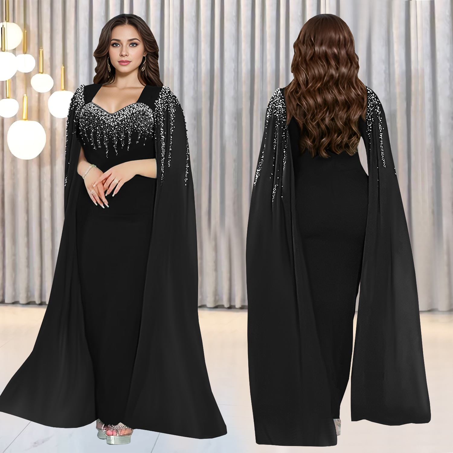 Vestido de noche elegante con pedrería para mujer, estilo europeo y americano, de moda, para AliExpress y Amazon, modelo C7305, transfronterizo.