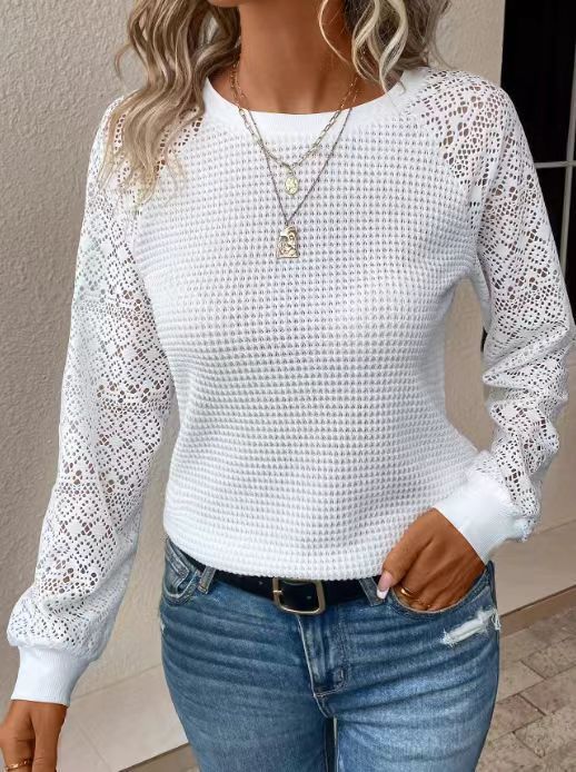 solid lace long-sleeve with a round collar