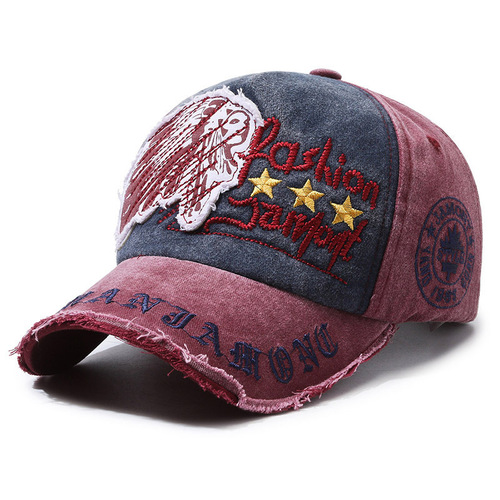 European and American-style baseball cap, vintage distressed design, casual outdoor sports hat for spring and autumn, sunshade hat with letter embroidery, men's visor cap.