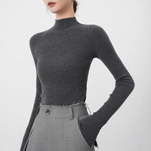 无缝一体精纺超细高端美丽诺100%羊毛衫女装半高领打底上衣女