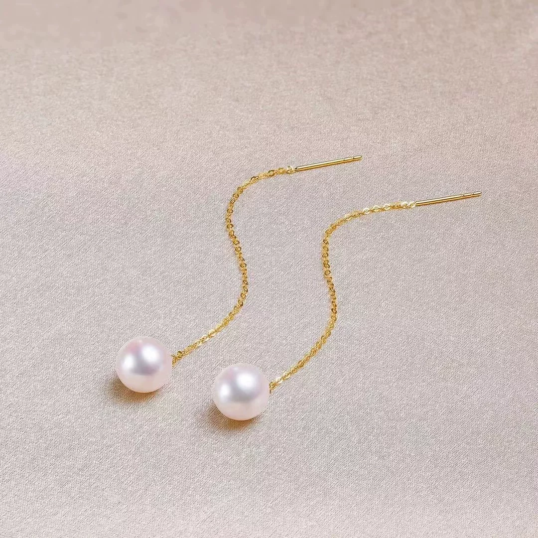 Серьги из золота 18К с натуральным пресноводным жемчугом, проволока для ушей 6-8 мм, почти круглые, цвет золота au750, золотые серьги в форме ракушки, оптом