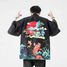 2023夏季新款中国风男装 鲤鱼仙鹤 祥鹿和服开衫日系潮流披风男
