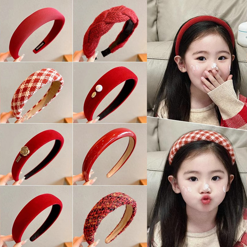 Hong Kong estilo rojo retrogrado correa de cabello de mujeres otoño invierno dulce vino rojo alto cráneo trenzado correa de cabello de alta sensibilidad toque de cabello