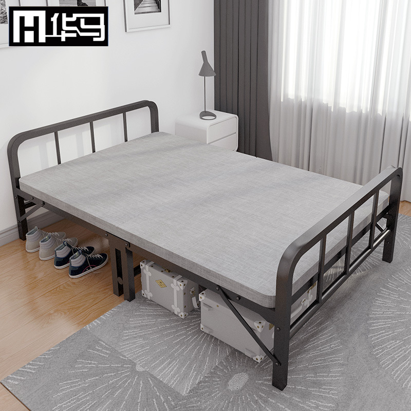 Modern Simple Iron Bed Folding Bed Easy Two-Fold Bed for Caregiving and Renting Single Bed 1.2M Foldable