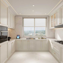 法式厨房柜子落地式石英石台面吊柜组合家用灶台家装实木收纳柜