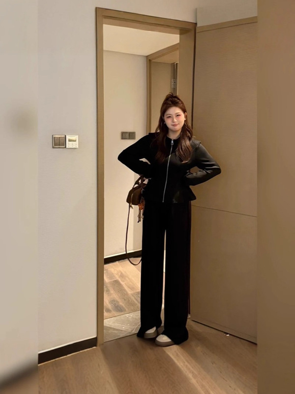 2025年秋季新款大码女装显瘦休闲套装上衣+长裤遮肉两件女套装|undefined
