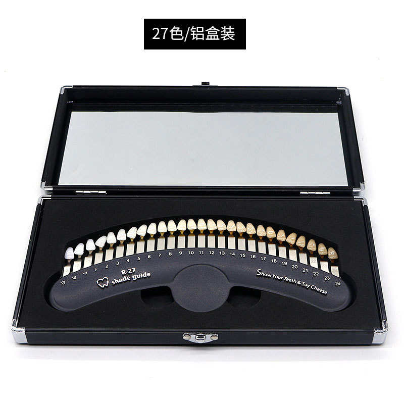 Tablero dental de 27 colores, luz fría, blanqueamiento, tarjeta colorimétrica, caja de cartón, contraste dental cosmético