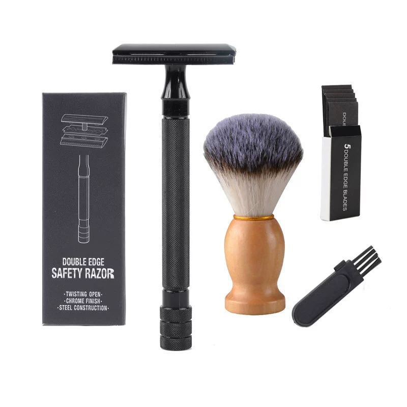 Old-fashioned double-sided razor, shaving foam shaving, brush, set