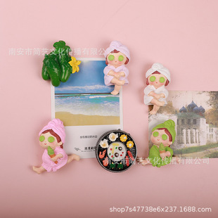 Cute refrigerator magnet creative magnet bathrobe doll stereo resin magnet cartoon personality set of decorative magnet
