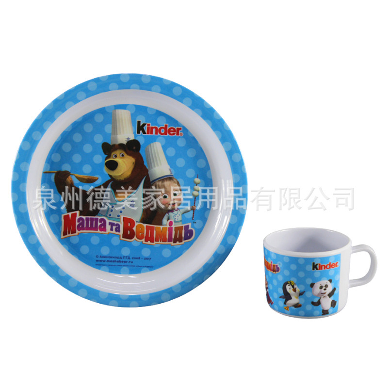 A5 melamine children's lunch plate milk cup suit foreign trade order melamine baby melamine disc single ear cup