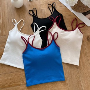 Energy Girl Color Contrast Shoulder Camisole Women's Fixed Cup Pure Desire Hot Girl Top Comfortable Beautiful Back Fashion Underwear