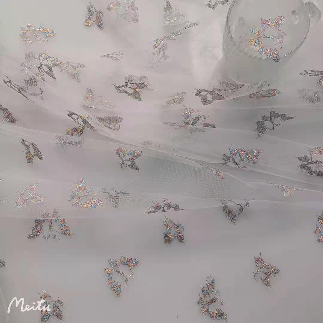 春夏新款无弹锦纶七彩丝蝴蝶提花网纱 轻盈透薄 特色款 黑白现货