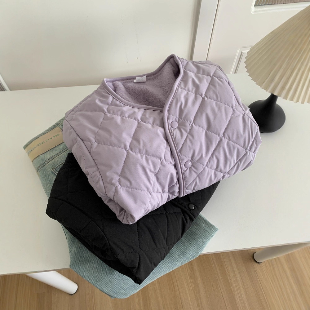 菱格加绒两面穿棉服外套女宽松休闲加厚仿水貂绒V领毛毛外套冬季