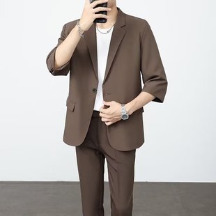 Spring and Summer Casual Suit Men's Trendy Handsome Small Suit Jacket Top Loose Light Mature Style High-End Feel