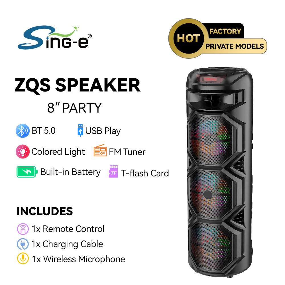 Altavoz Bluetooth inalámbrico de tres ZQS-8301 SING-E de 8 pulgadas con control remoto de micrófono Audio Bluetooth para exteriores
